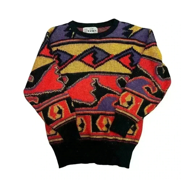 Vintage 90s Bold Geometric Knit Sweater Coogi-Style Hip Hop Y2K Mens Size Medium - Picture 1 of 5